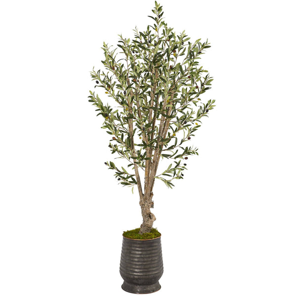 62” Olive Artificial Tree in Ribbed Metal Planter