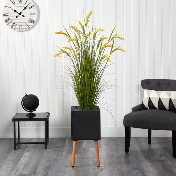 62” Wheat Grain Artificial Plant in Black Planter with Stand