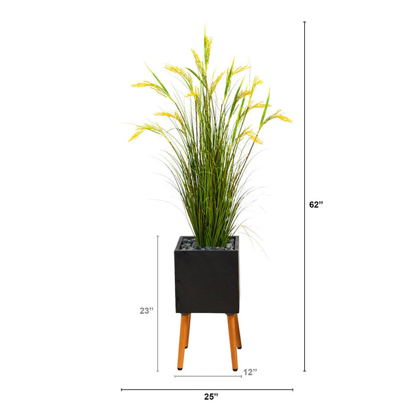 62” Wheat Grain Artificial Plant in Black Planter with Stand