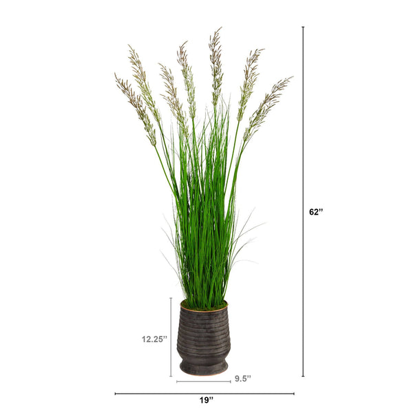 62” Wheat Grass Artificial Plant in Ribbed Metal Planter