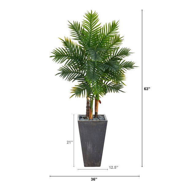 63” Areca Artificial Palm Tree in Cement Planter (Real Touch)
