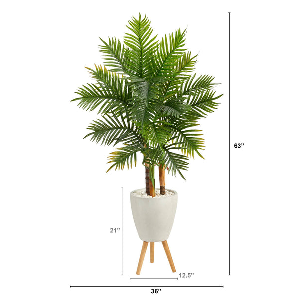 63” Areca Artificial Palm Tree in White Planter with Stand (Real Touch)