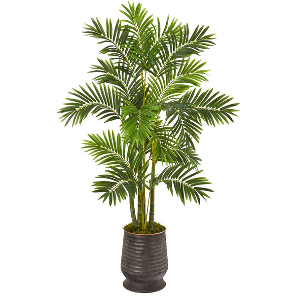 63” Areca Palm Artificial Tree in Ribbed Metal Planter