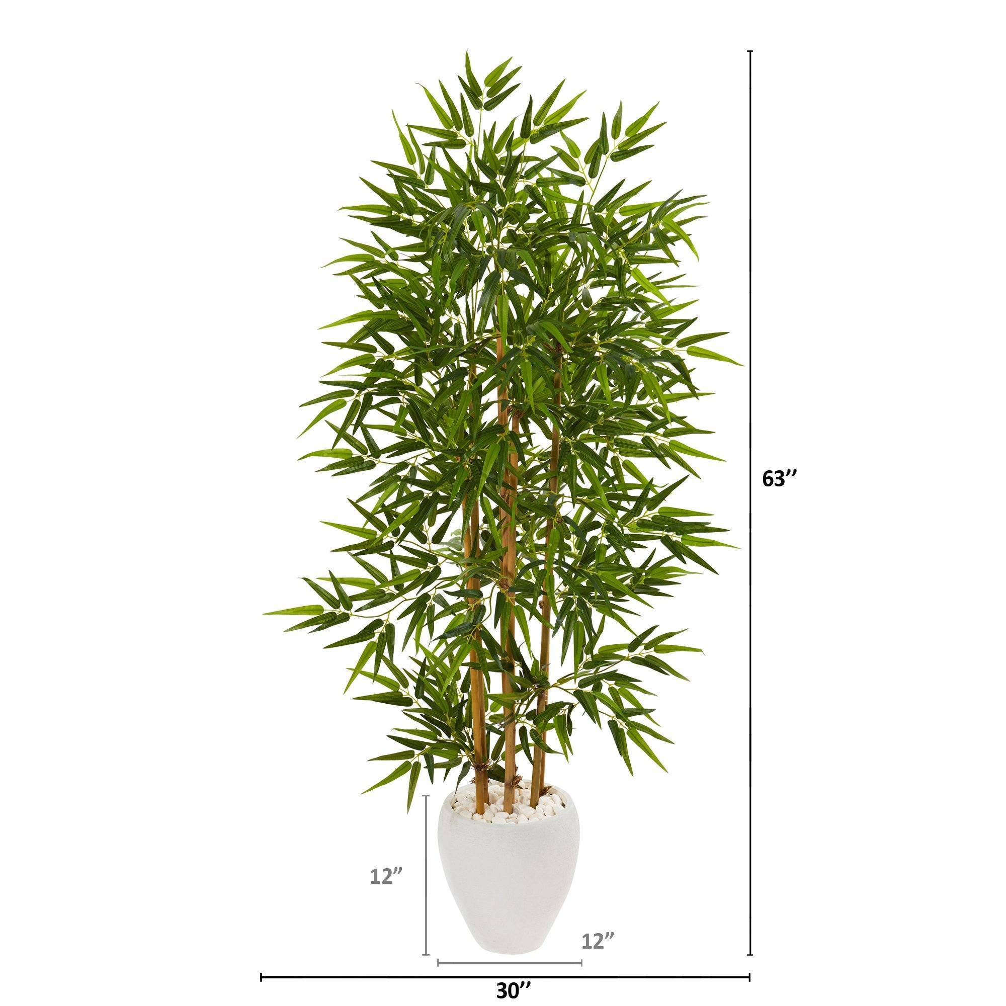 63” Bamboo Artificial Tree in White Planter | Nearly Natural