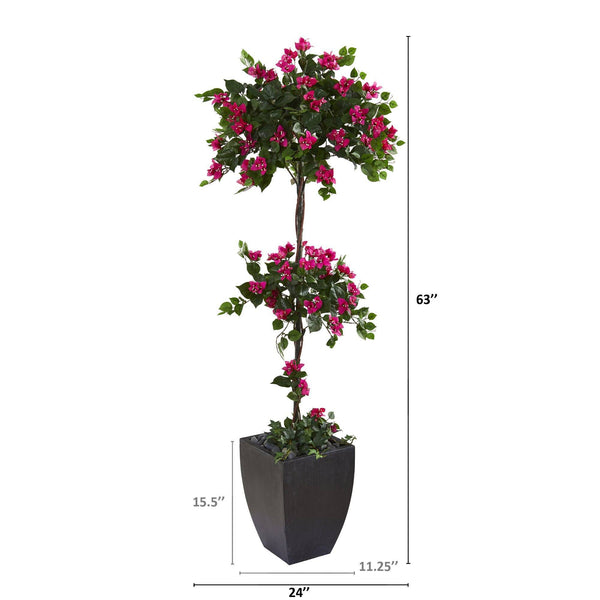 63” Bougainvillea Artificial Topiary Tree in Black Planter