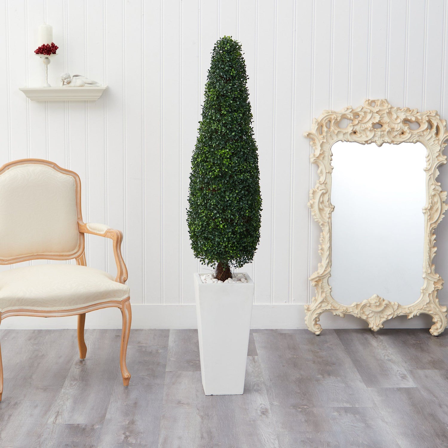 63” Boxwood Topiary Artificial Tree in Tall White Planter(Indoor/Outdoor)