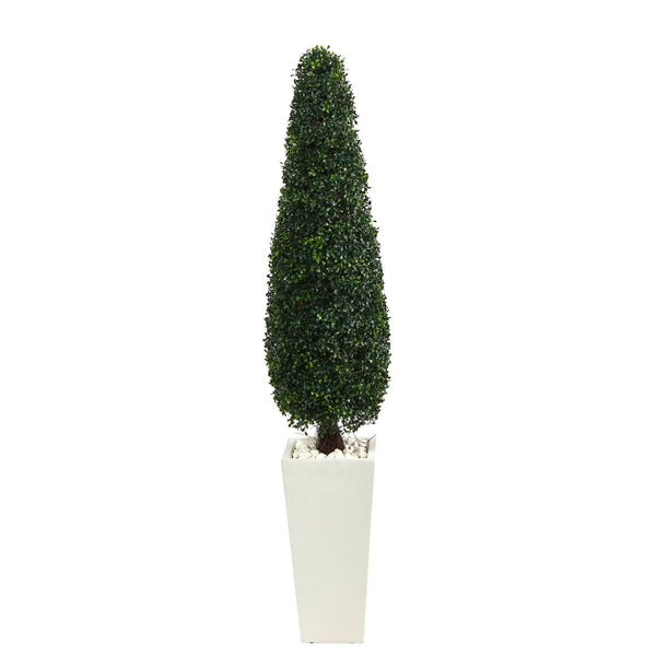 63” Boxwood Topiary Artificial Tree in Tall White Planter(Indoor/Outdoor)