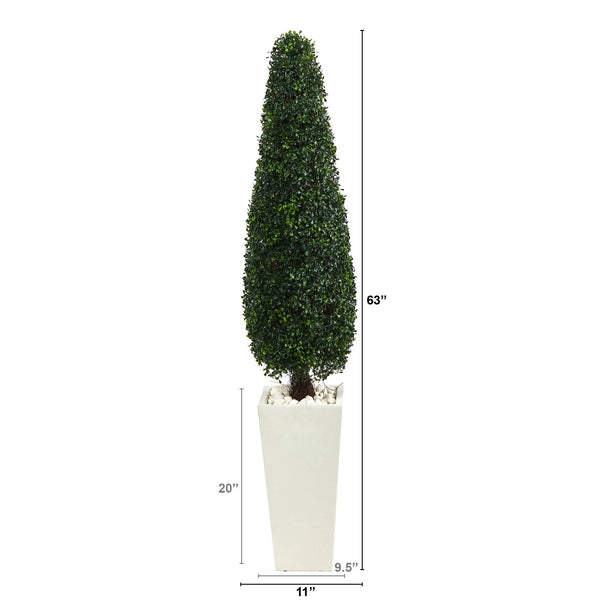 63” Boxwood Topiary Artificial Tree in Tall White Planter(Indoor/Outdoor)