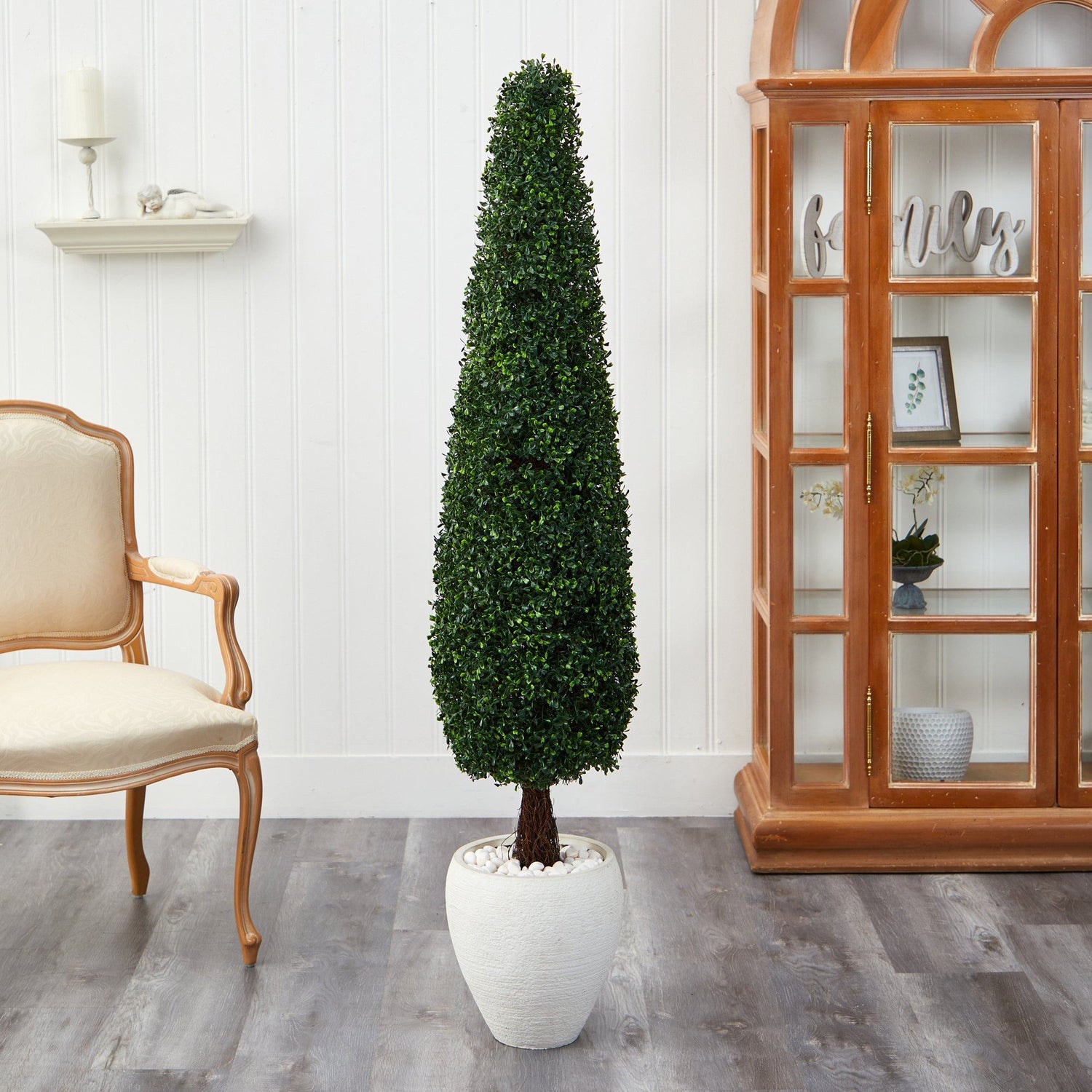 63” Boxwood Topiary Artificial Tree in White Planter (Indoor/Outdoor)
