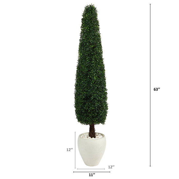 63” Boxwood Topiary Artificial Tree in White Planter (Indoor/Outdoor)