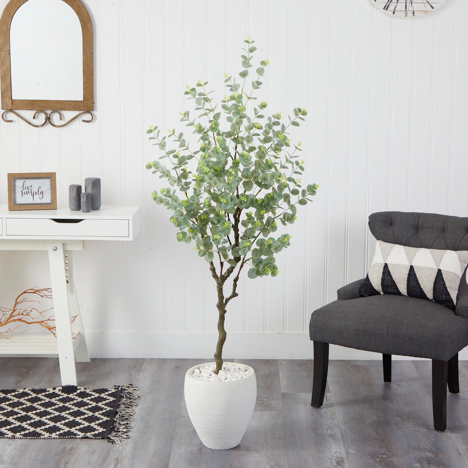 63” Eucalyptus Artificial Tree in White Planter