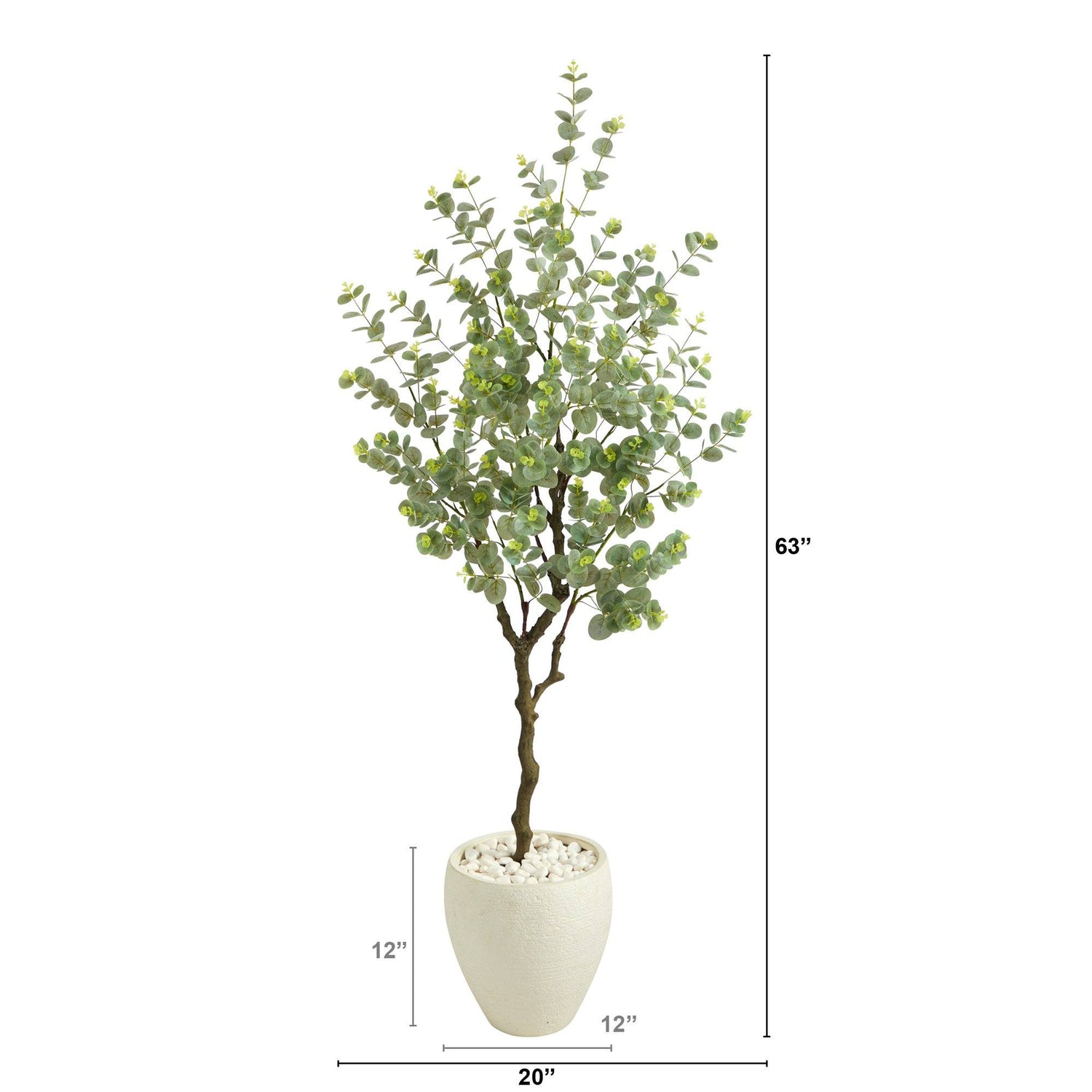 63” Eucalyptus Artificial Tree in White Planter