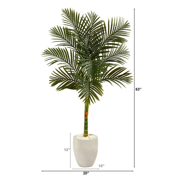 63” Golden Cane Artificial Palm Tree in White Planter