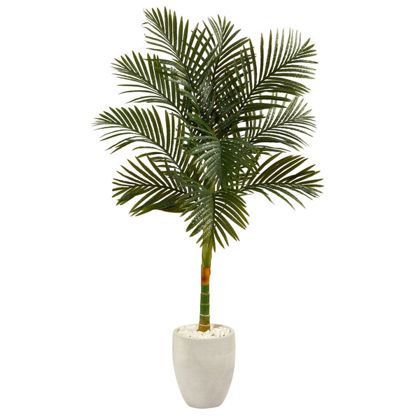 63” Golden Cane Artificial Palm Tree in White Planter