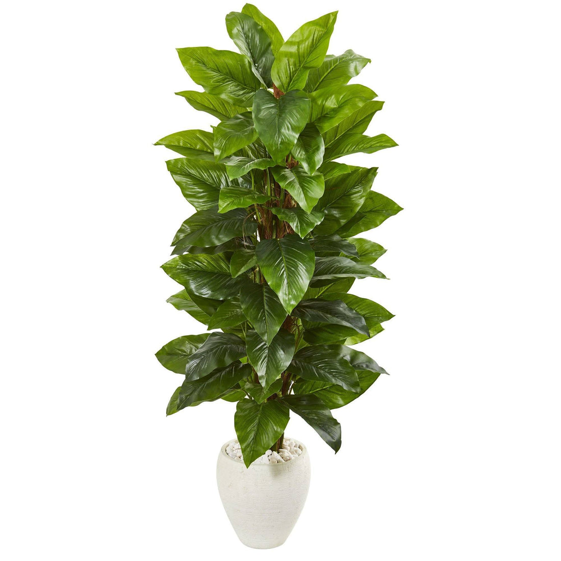 fake large potted plants 63” Large Leaf Philodendron Artificial Plant in White Planter (Real Touch)