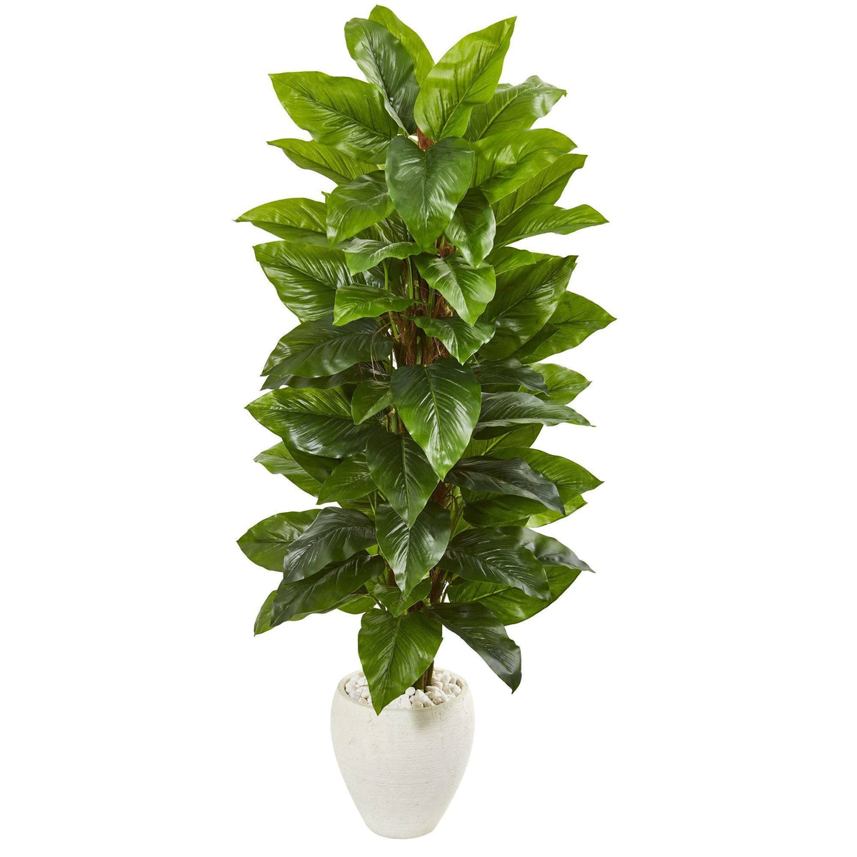 63 Large Leaf Philodendron Artificial Plant in White Planter (Real Touch)  | Nearly Natural