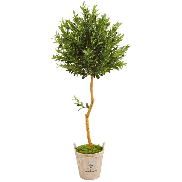 63” Olive Topiary Artificial Tree in Farmhouse Planter