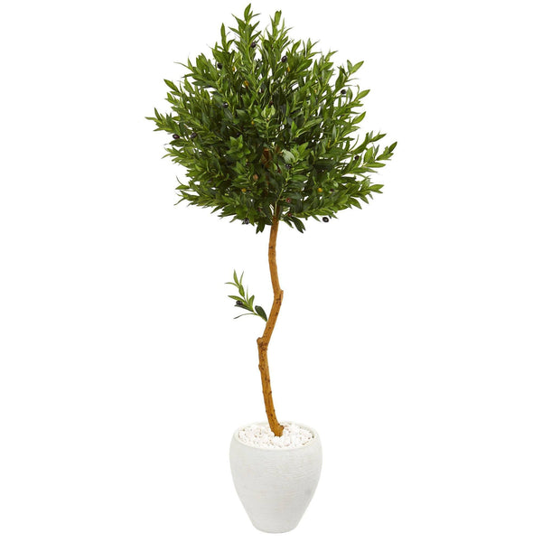 63” Olive Topiary Artificial Tree in White Planter (Indoor/Outdoor)