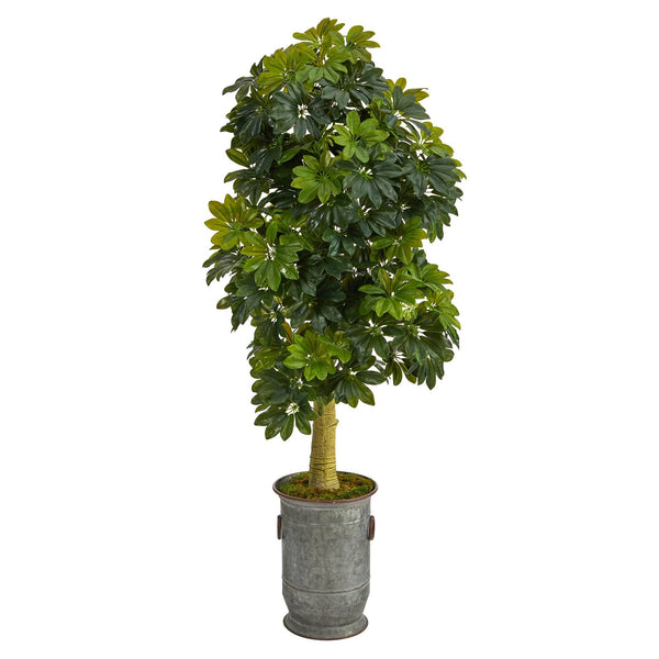 63” Schefflera Artificial Tree in Vintage Metal Planter (Real Touch)