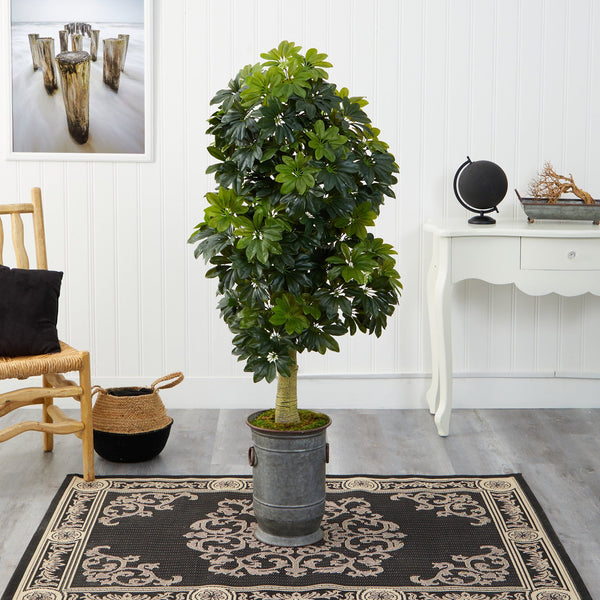 63” Schefflera Artificial Tree in Vintage Metal Planter (Real Touch)