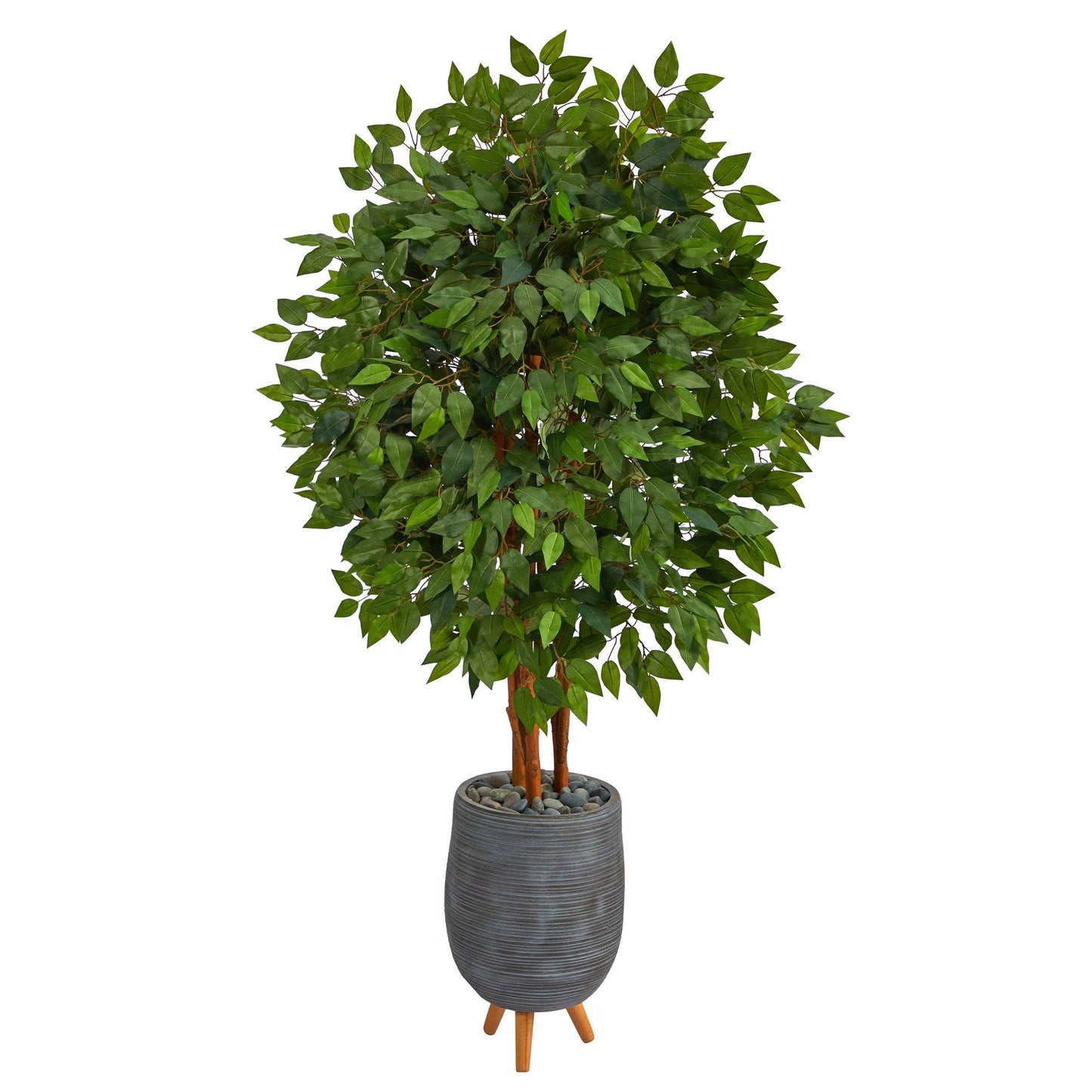 63” Super Deluxe Artificial Ficus Tree in Gray Planter with Stand