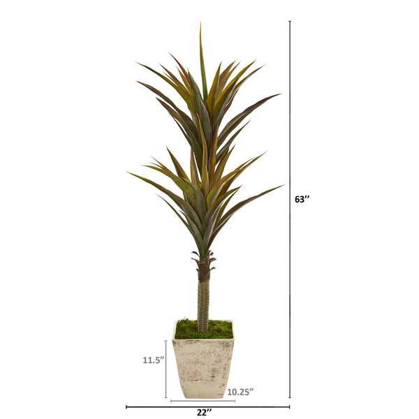 63” Yucca Artificial Tree in Country White Planter