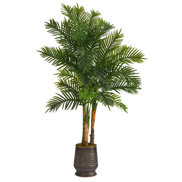64” Areca Palm Artificial Tree in Ribbed Metal Planter (Real Touch)