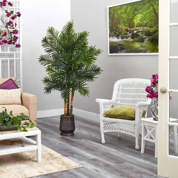 64” Areca Palm Artificial Tree in Ribbed Metal Planter (Real Touch)