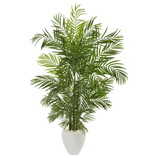 64” Areca Palm Artificial Tree in White Planter (Indoor/Outdoor)