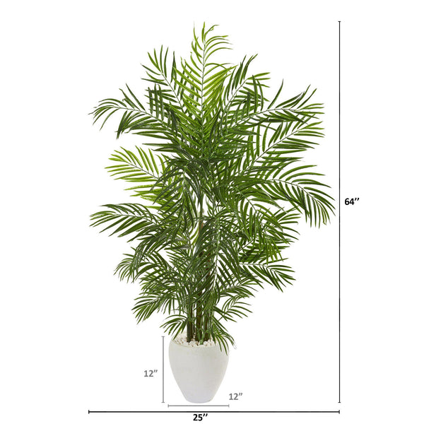 64” Areca Palm Artificial Tree in White Planter (Indoor/Outdoor)