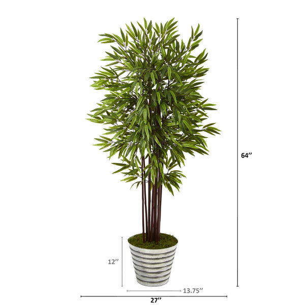 64” Bamboo Artificial Tree in Decorative Tin Bucket | Nearly Natural