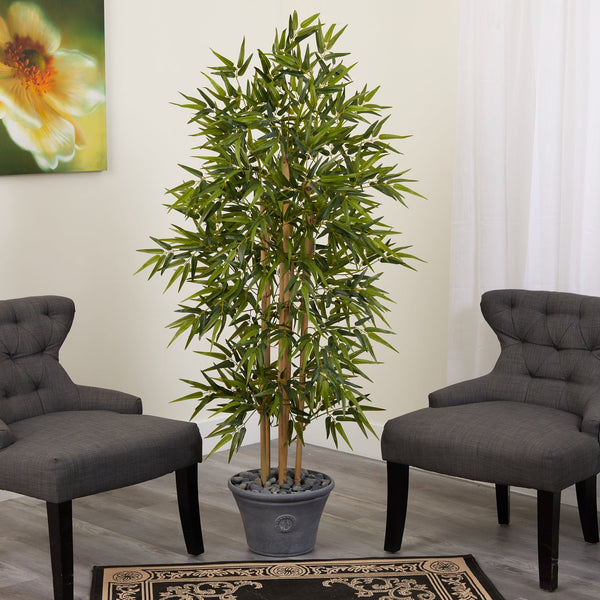 64” Bamboo Artificial Tree in Gray Planter