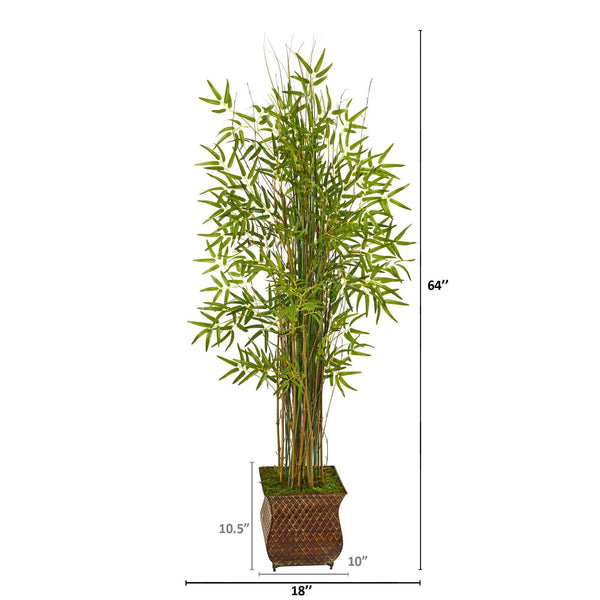64” Bamboo Grass Artificial Plant in Metal Planter