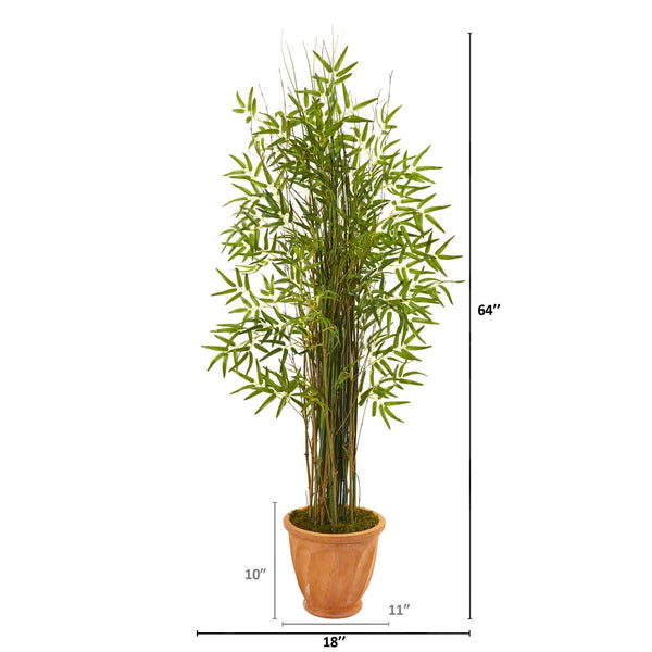64” Bamboo Grass Artificial Plant in Terra-Cotta Planter