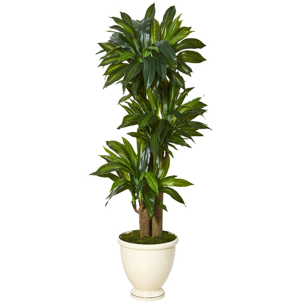 64” Corn Stalk Dracaena Artificial Plant in Urn Planter (Real Touch)