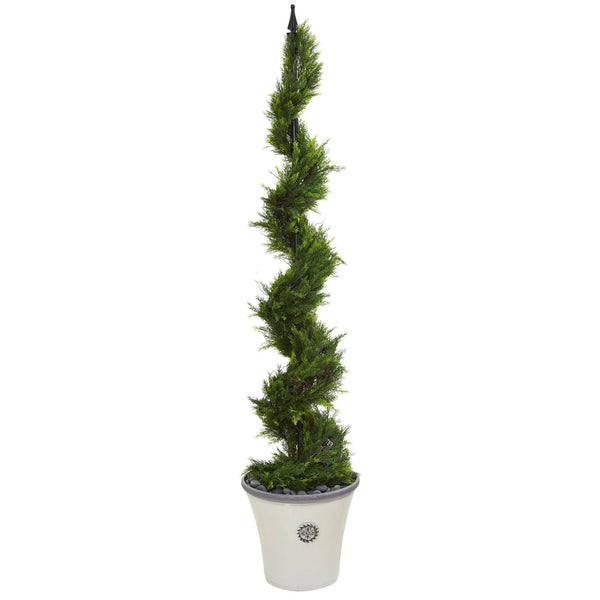 64” Cypress Artificial Spiral Tree in Decorative Planter