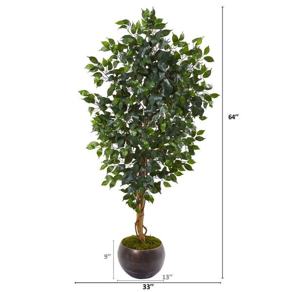 64” Ficus Artificial Tree in Metal Bowl