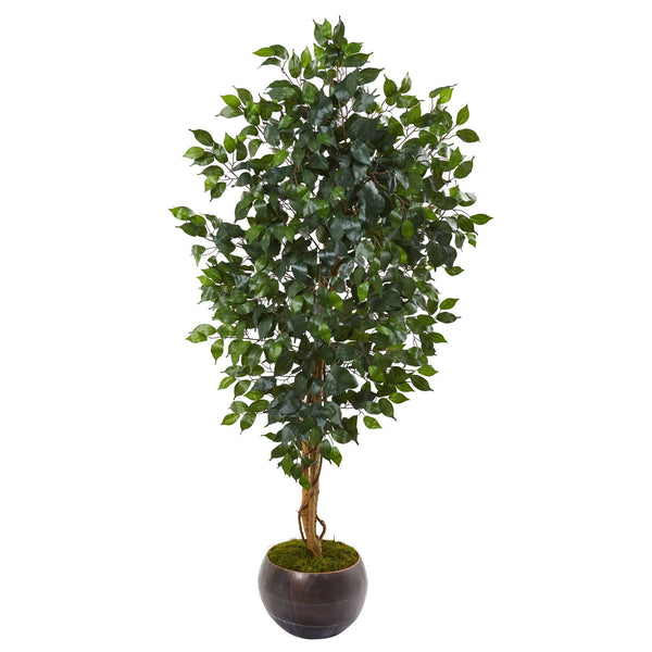 64” Ficus Artificial Tree in Metal Bowl