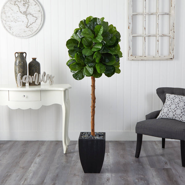 64” Fiddle Leaf Artificial Tree in Black Planter (Real Touch)