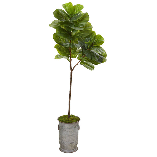 64” Fiddle Leaf Artificial Tree in Vintage Metal Planter