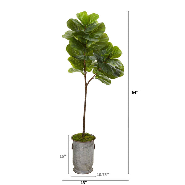 64” Fiddle Leaf Artificial Tree in Vintage Metal Planter
