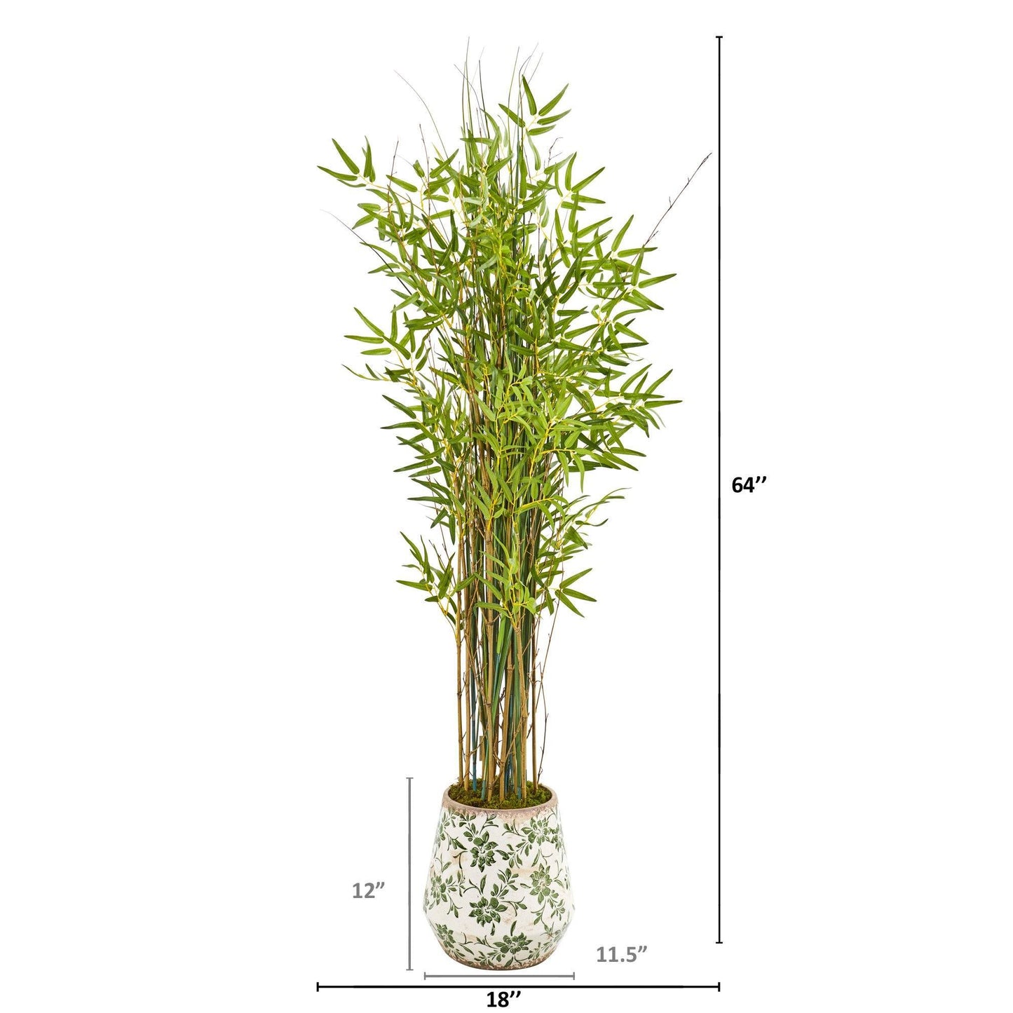 64” Grass Artificial Bamboo Plant in Floral Print Planter | Nearly Natural