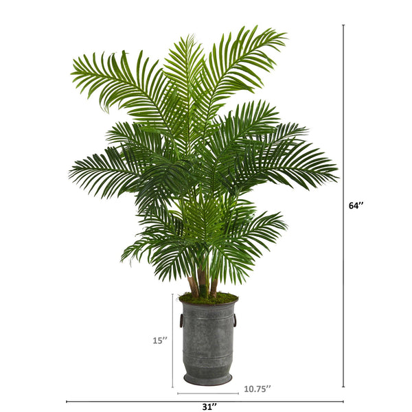 64” Hawaii Palm Artificial Tree in Vintage Metal Planter