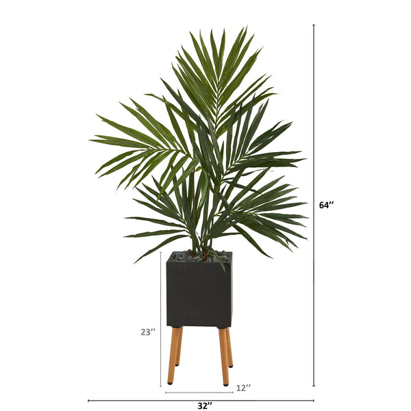 64” Kentia Artificial Palm Tree in Black Planter with Stand