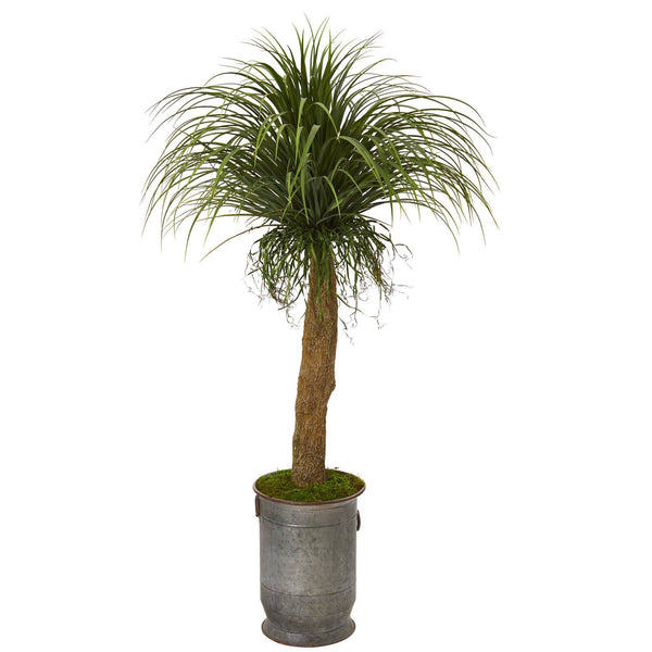 64” Pony Tail Palm Artificial Plant in Copper Trimmed Metal Planter