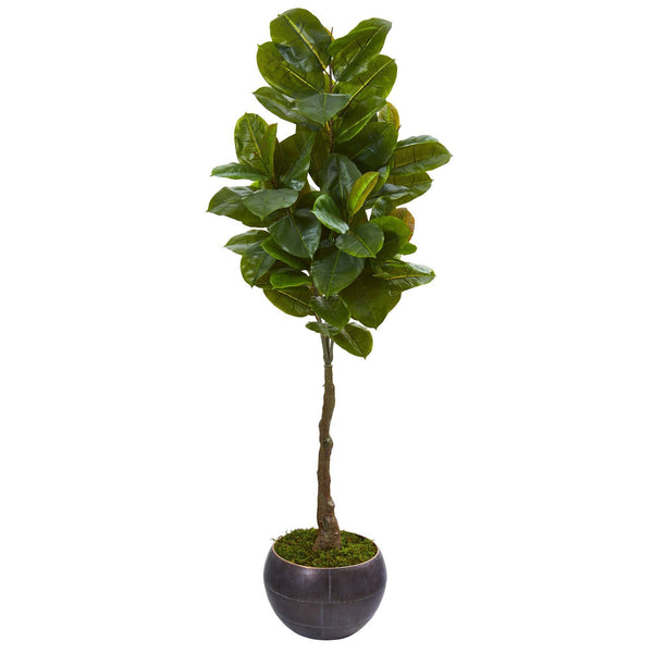 64” Rubber Leaf Artificial Tree in Metal Planter (Real Touch)