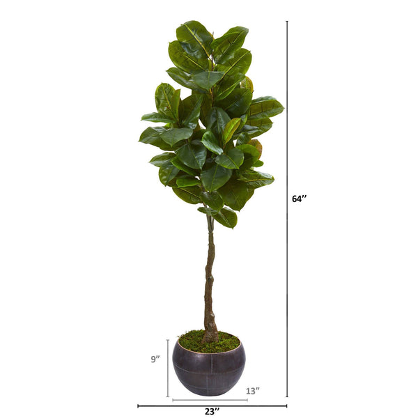 64” Rubber Leaf Artificial Tree in Metal Planter (Real Touch)