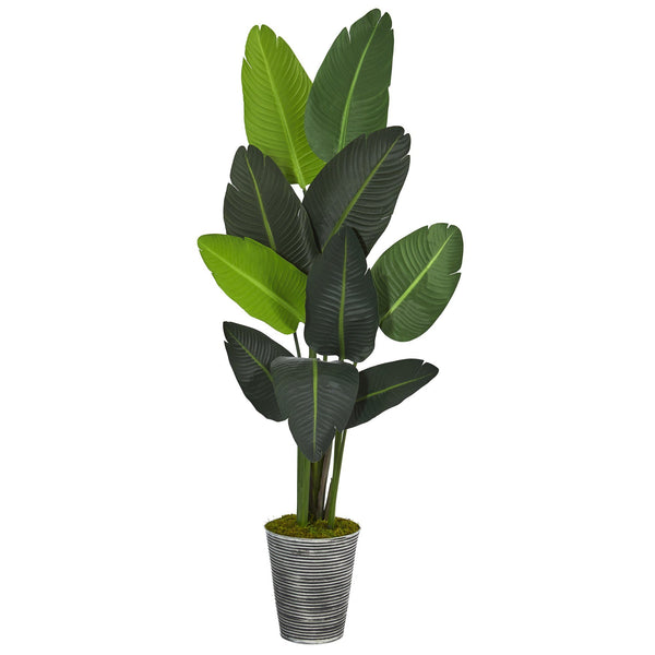 64” Traveler's Palm Artificial Tree in Decorative Tin Planter