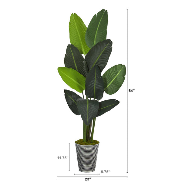 64” Traveler's Palm Artificial Tree in Decorative Tin Planter
