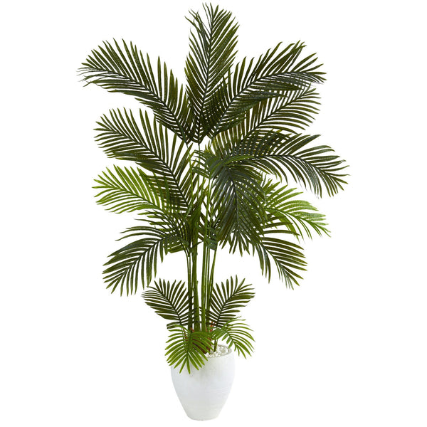 65” Areca Palm Artificial Tree in White Planter
